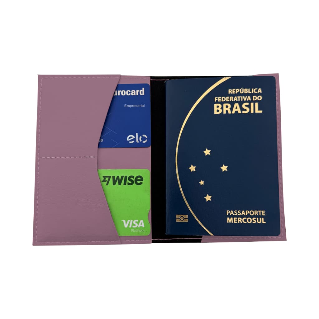 Carteira para Passaporte Premium em Couro Sintético Rosa Claro