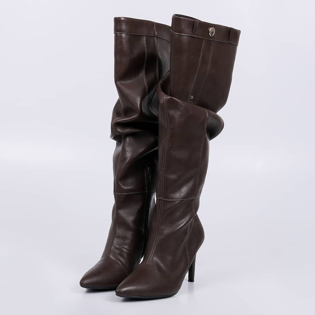 Bota Feminina Slouch Enrugada Cano Longo Bico Fino Salto Fino Inverno Madonna Not-me