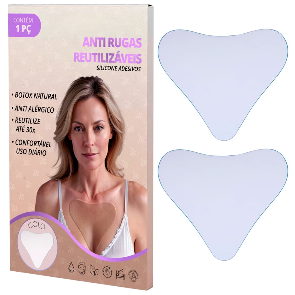 Kit com 2 unidades Adesivo Anti Rugas para Colo Formato Triângulo Incolor Silicone Peito Para Colo Reutilizável Até 30x