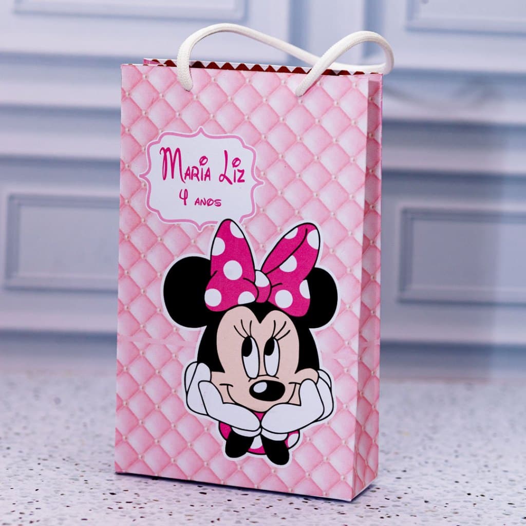 MINI Sacola Surpresa MINNIE ROSA - Festa Infantil - Com Alça - Personalizada - Pegue e Monte