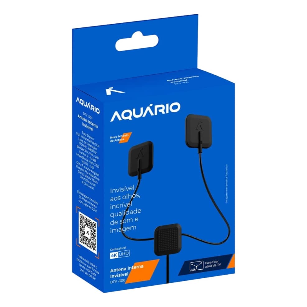 Antena Interna Invisível Dtv-300 Premium Aquário antena invisivel Compatível 4K UHD  Conector em L  cabo 2,5 Metros