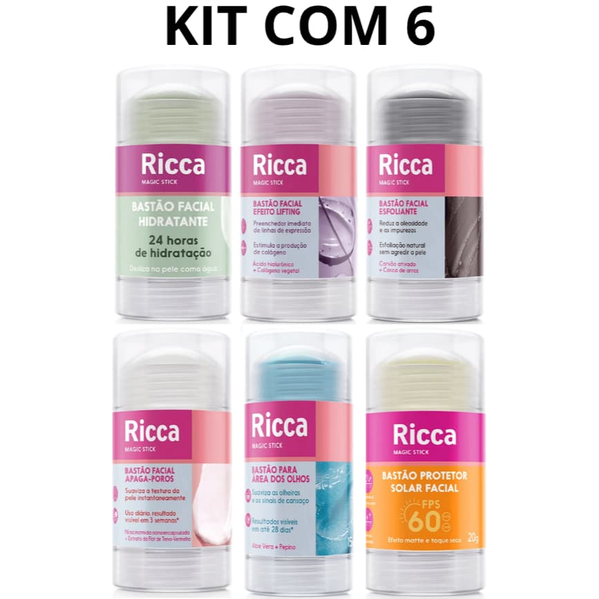 Kit Skin Care Maquiagem 6 Bastão Facial Area Olhos Esfoliante Hidratante Apaga Poro Lifting Protetor