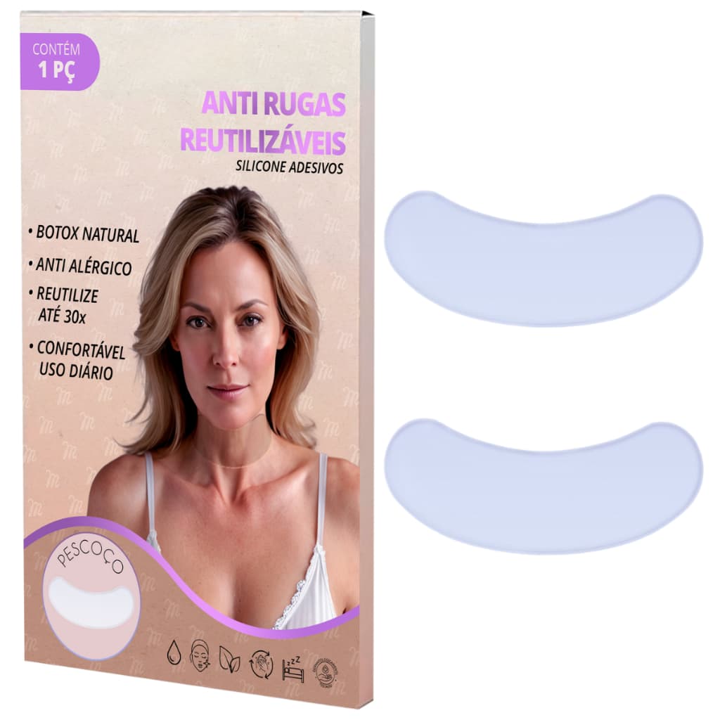 Kit com 2 Silicone Colágeno Adesivo Anti Rugas Pescoço Adesivo para Rugas Papada do Pescoço Skin Care Reutilizável 30x