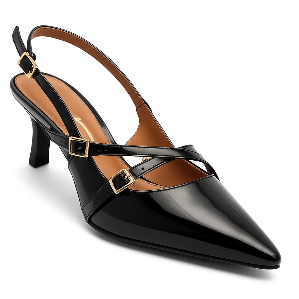 Scarpin Vizzano Slingback Feminino Salto Baixo Fivelas Preto 1122.885