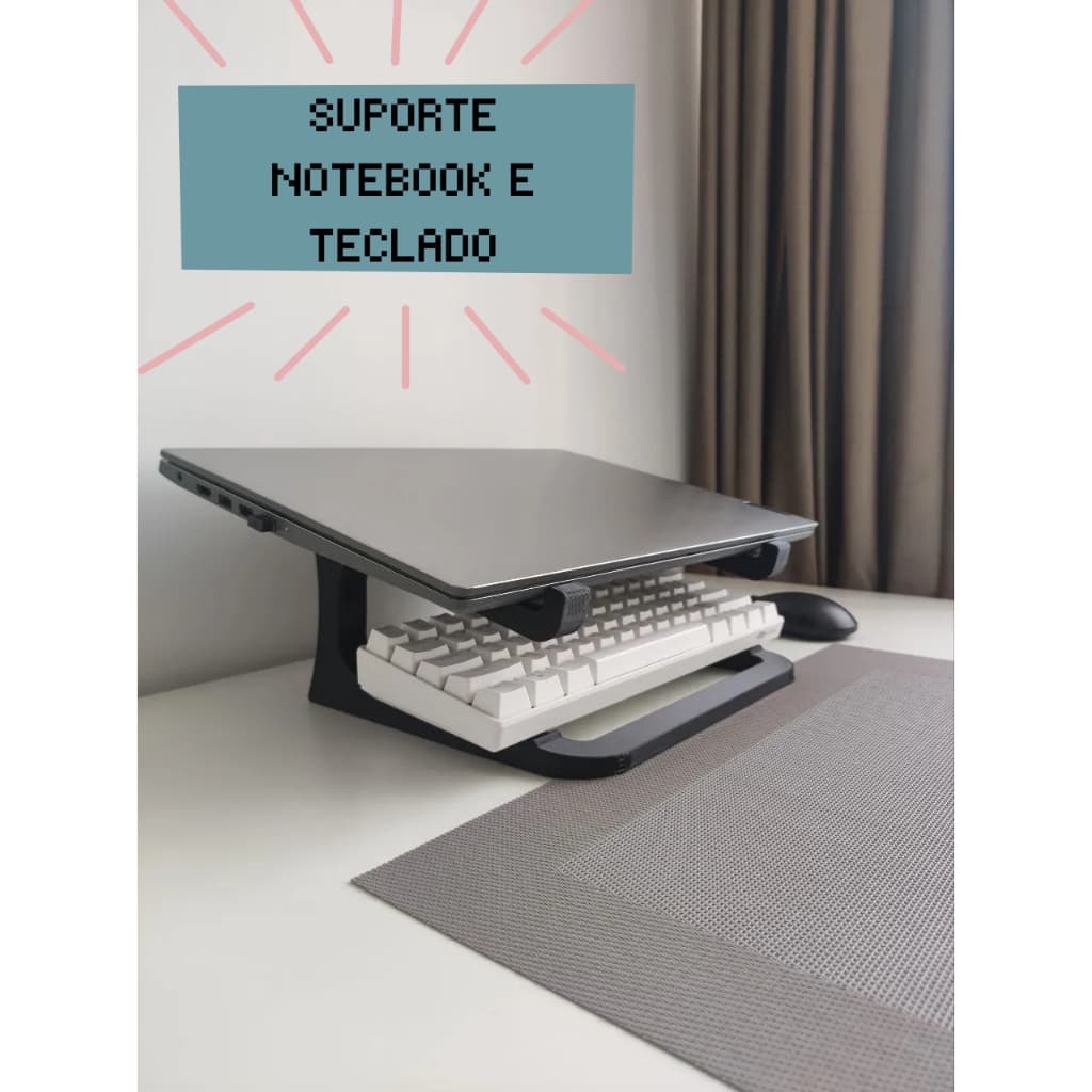 Suporte para Notebook com Teclado | Ergonômico, Estável e Compacto | Ideal p/ Setup Gamer Escritório