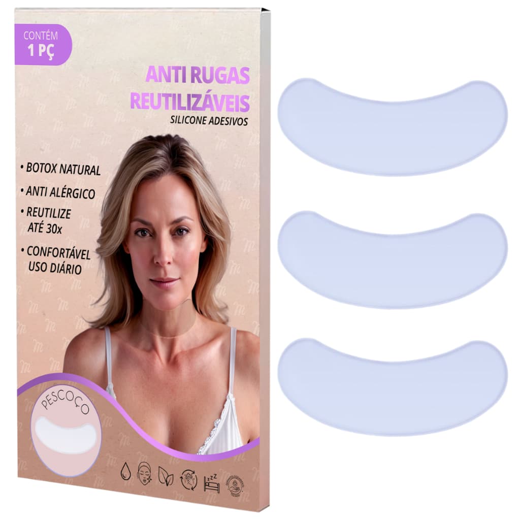 Kit com 3 Silicone Colágeno Adesivo Anti Rugas Pescoço Adesivo para Rugas Papada do Pescoço Skin Care Reutilizável 30x