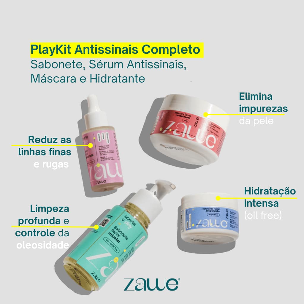 Kit Antissinais Completo Skincare Serum Antissinais Hidratante Facial Sabonete Mascara Argila Branca