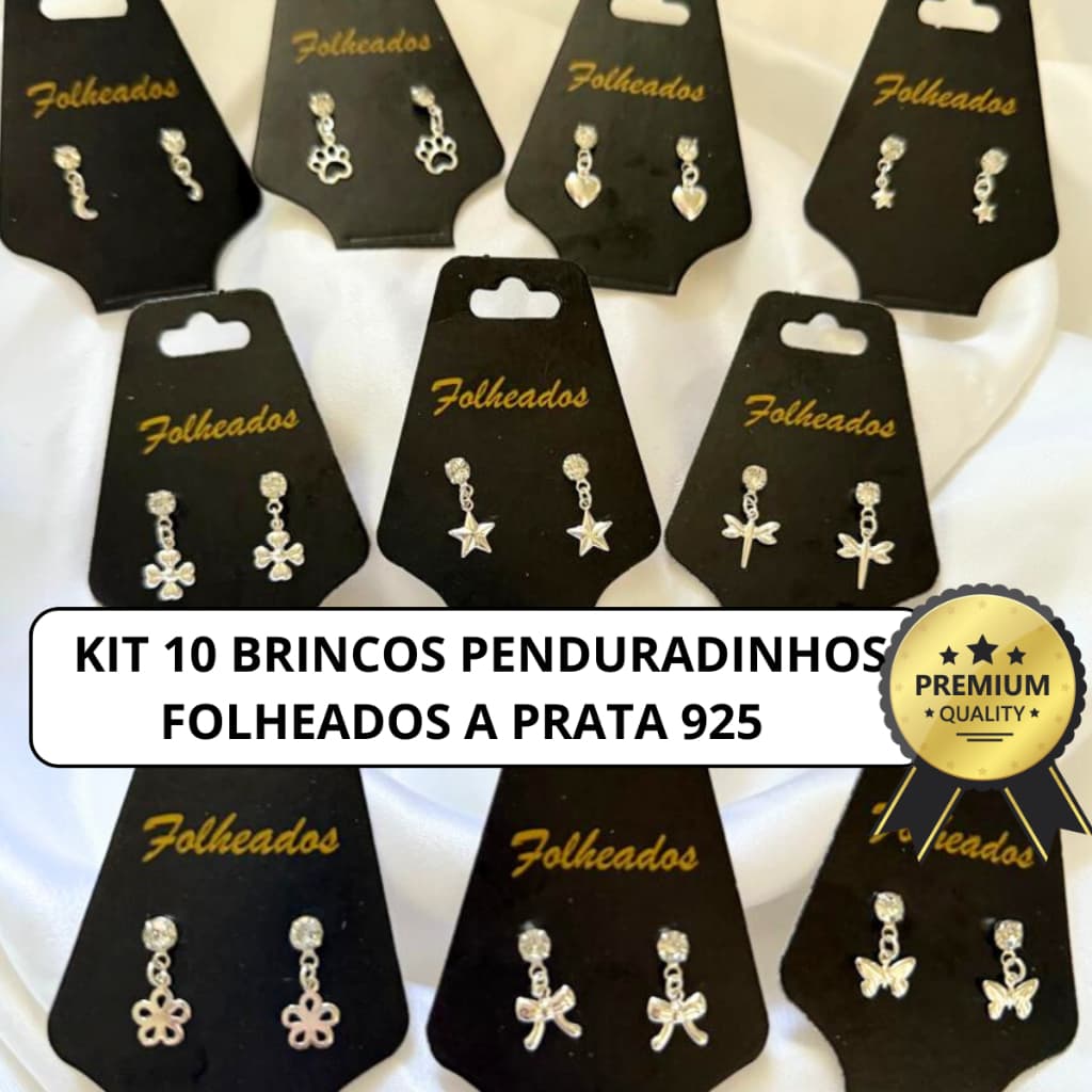 Kit 10 Pares Brincos Penduradinhos Folheados a Prata 925 Com Strass Antialergicos Para Revenda Top
