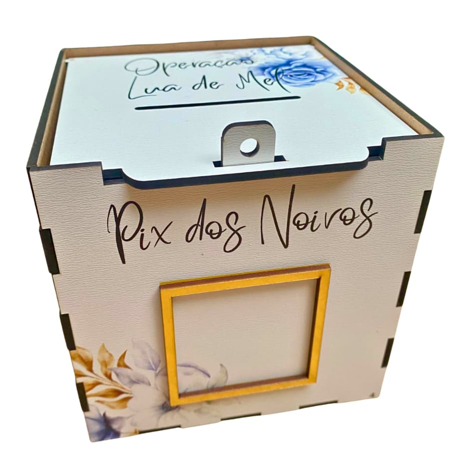 Cofre de Pix para Corte da Gravata – Caixa MDF 13x13cm com Frase “Operação Lua de Mel”
