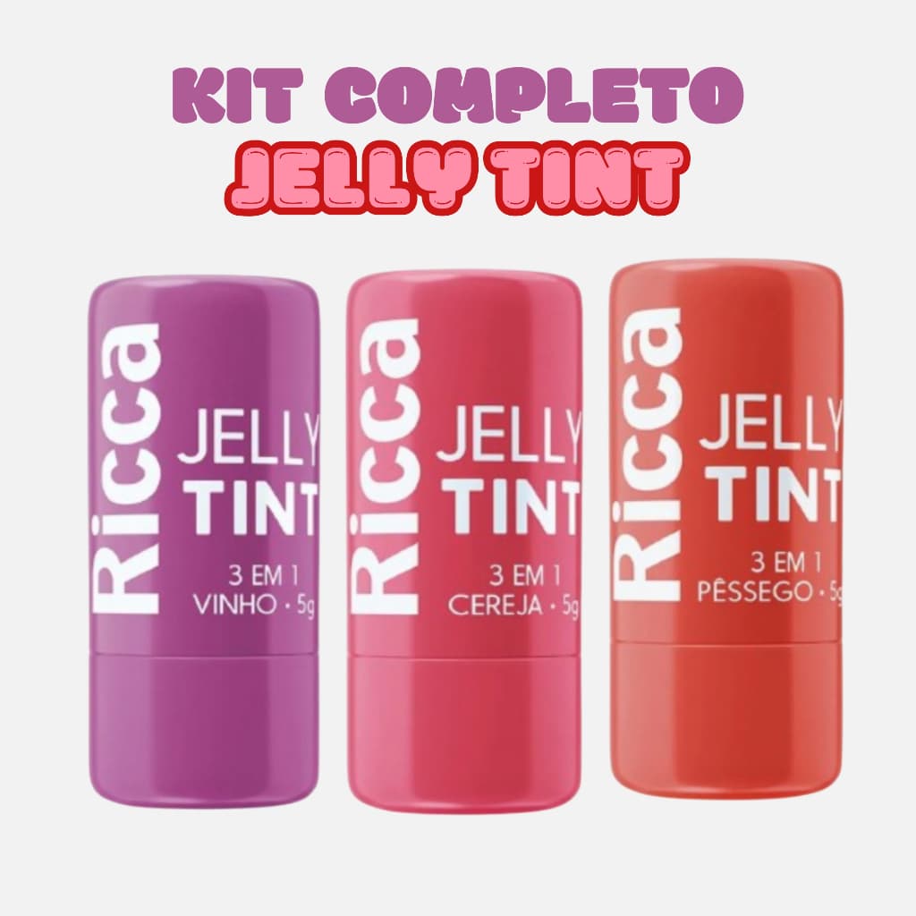 Jelly Tint Stick Ricca Kit 3 em 1 Batom Blush Sombra Maquiagem Compacta e Vegana