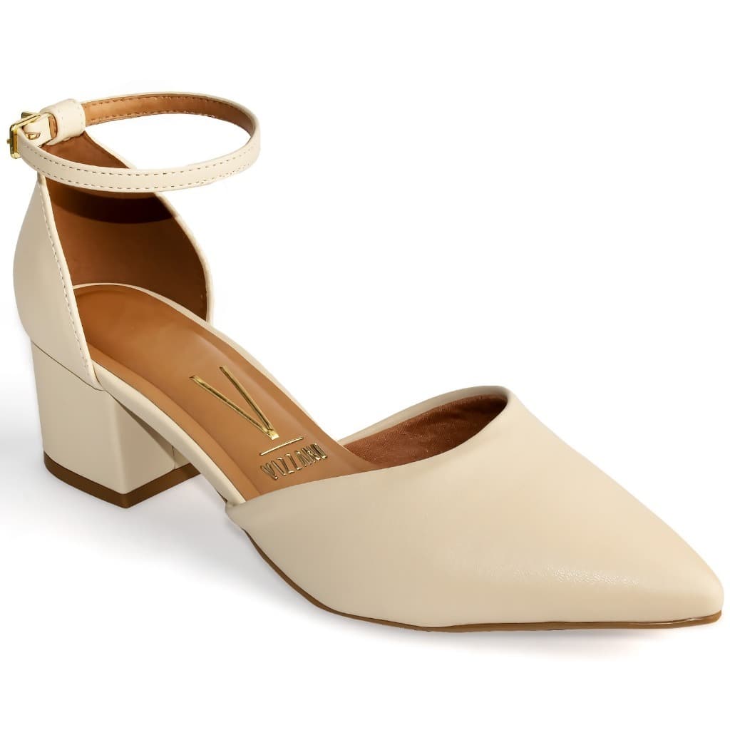 Scarpin Vizzano Salto Médio Bloco Tornozeleira Sapato Feminino 1220.317 Creme