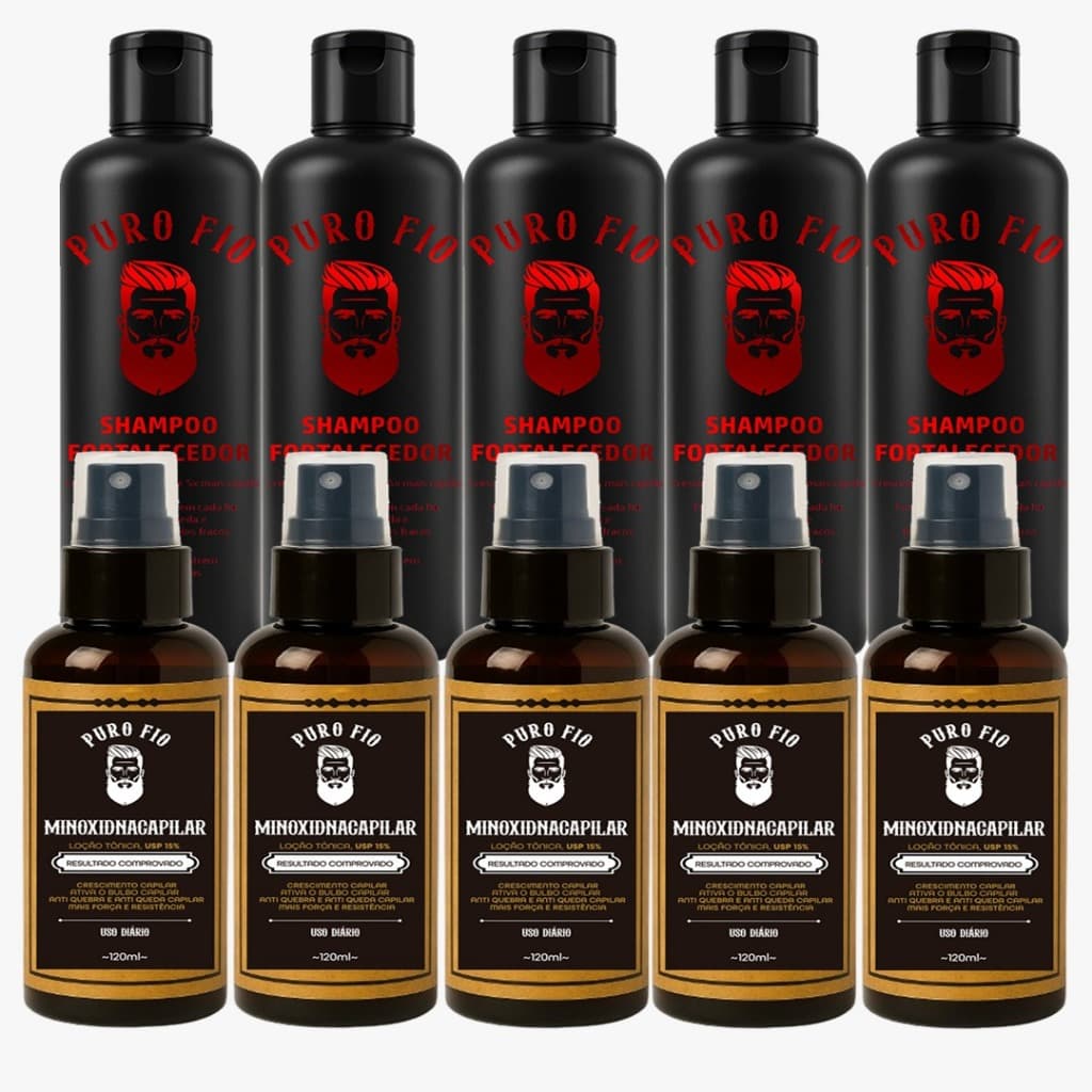 Kit 5 X Pro Barber MinoxDNACapilar Spray + 5 puro fio shampoo 250ml Crescimento Barba Cabelo Rápido Envio Imediato