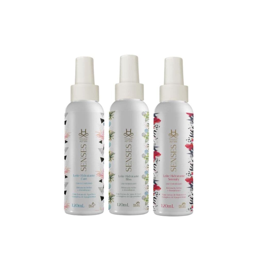 Kit 3 Leites Hidratantes Pet Cães Gatos Hydra Pet Spa Senses (Bliss, Serenity, Care) 120mL