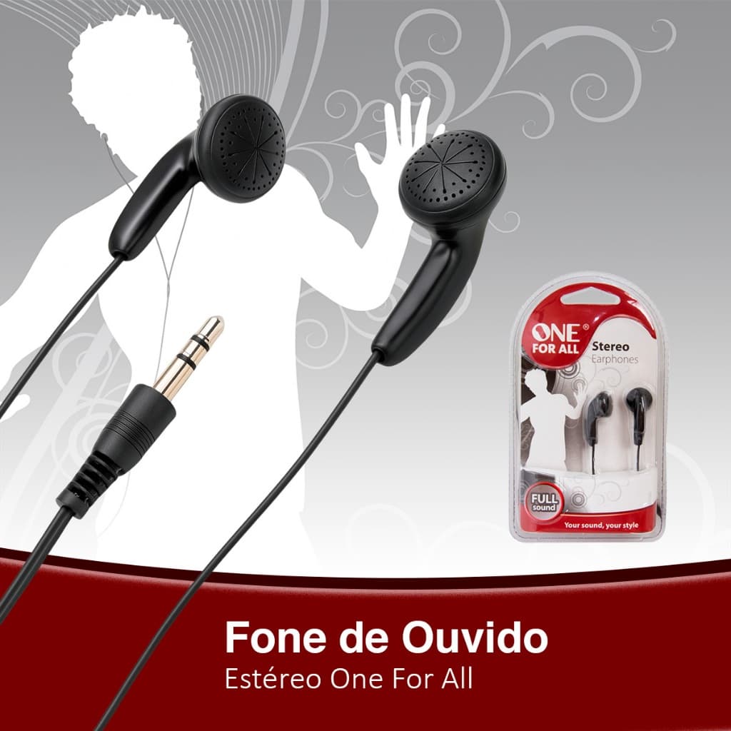Fone De Ouvido One For All Estéreo Preto Com Som Cristalino