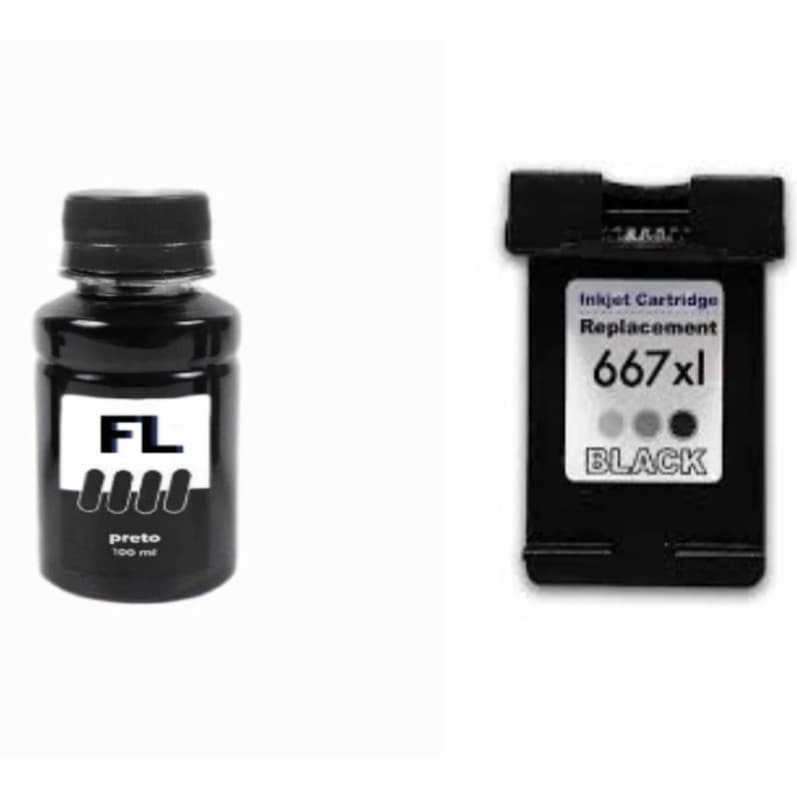 kit cartucho 667 preto mais 100 ml de tinta Black recarga Deskjet Advantage 1275 2374 2375 2376 2775 2776