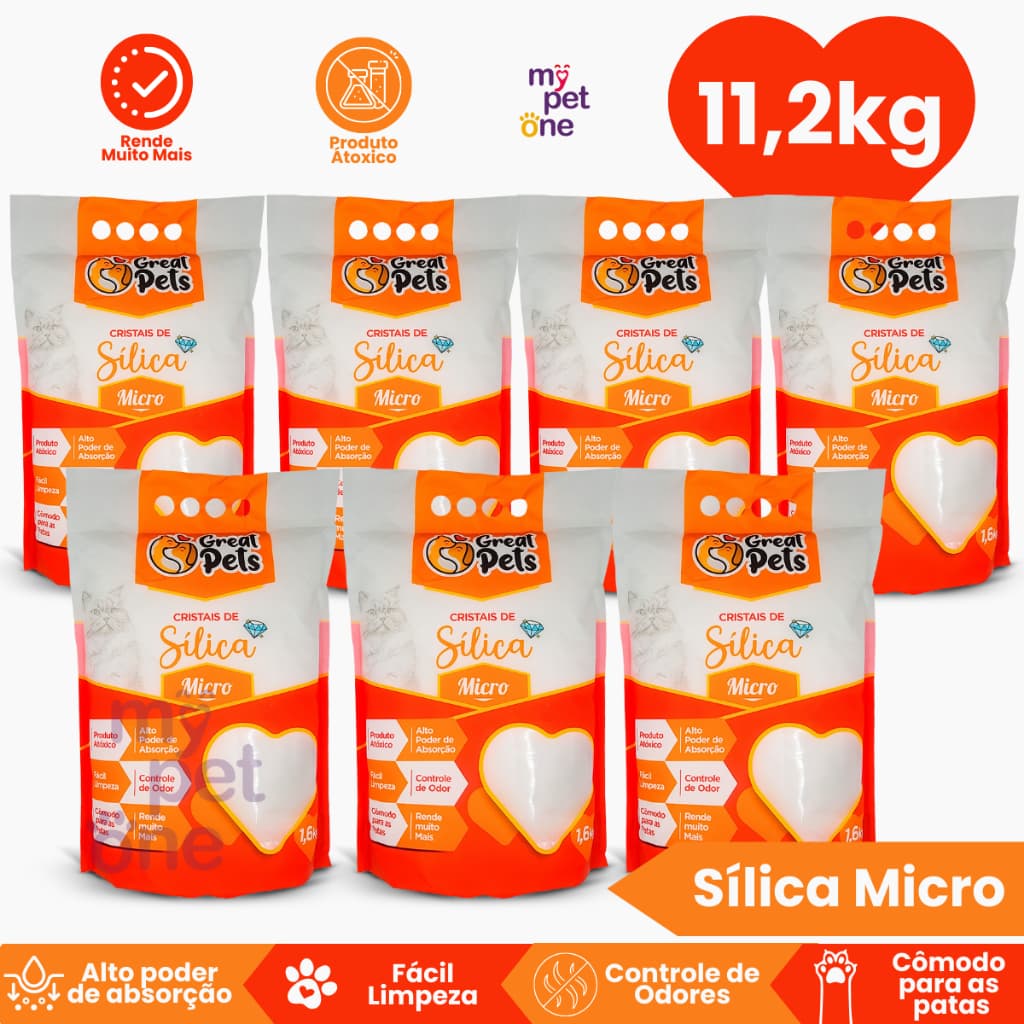 Kit 7 Areia Sílica Fina Great Pets para Gatos - 1,6 Kg