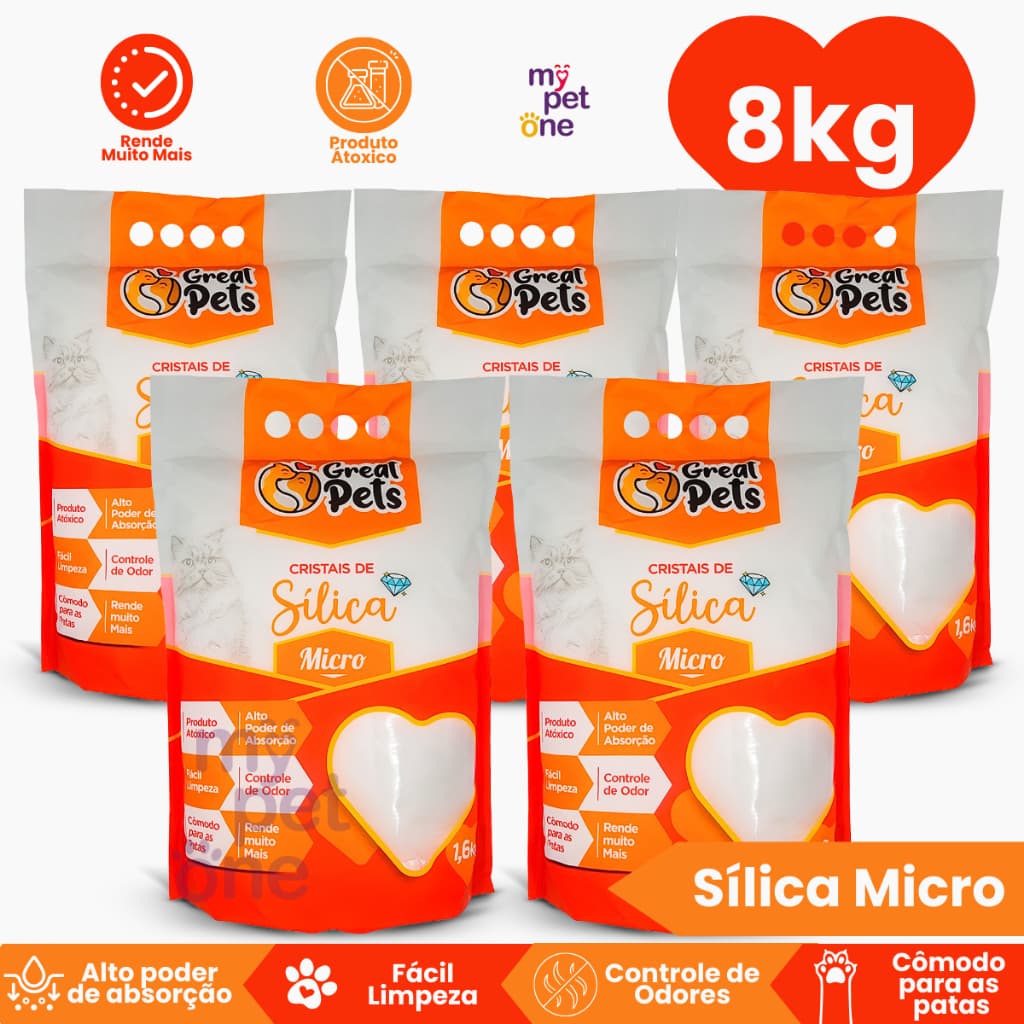 Kit 5 Areia Sílica Fina Great Pets para Gatos - 1,6 Kg