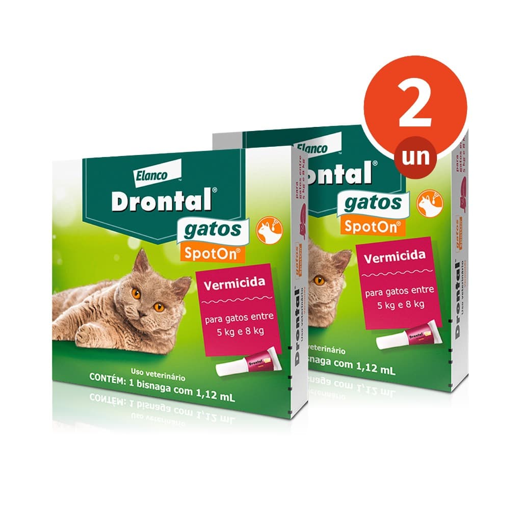 Kit 2 Drontal Spot On Cats 1,12ml para Vermífugo Gatos de 5 a 8kg SpotOn 1 Bisnaga Elanco