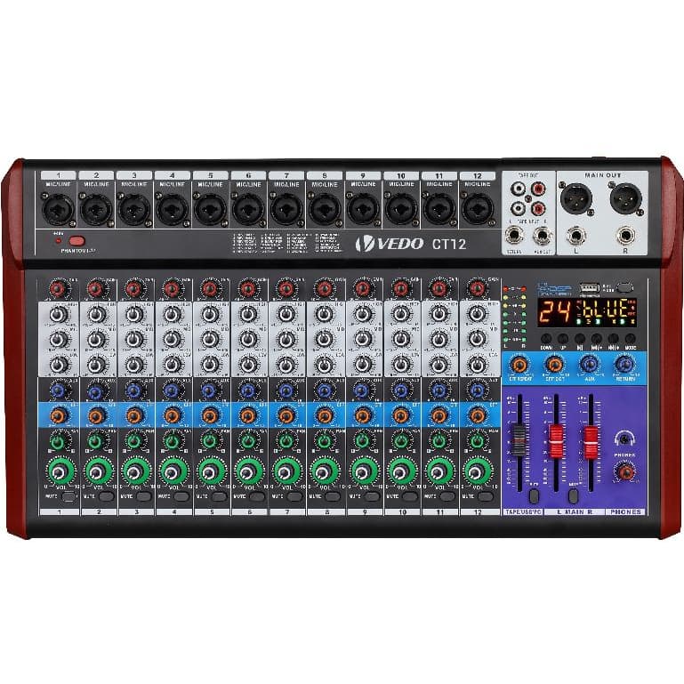 VEDO Mesa De Som 8/12 Canais Bluetooth 24DSP Com Placas Digitais Gravação USB Flash Drive/OTG +48V Phantom Power AUX