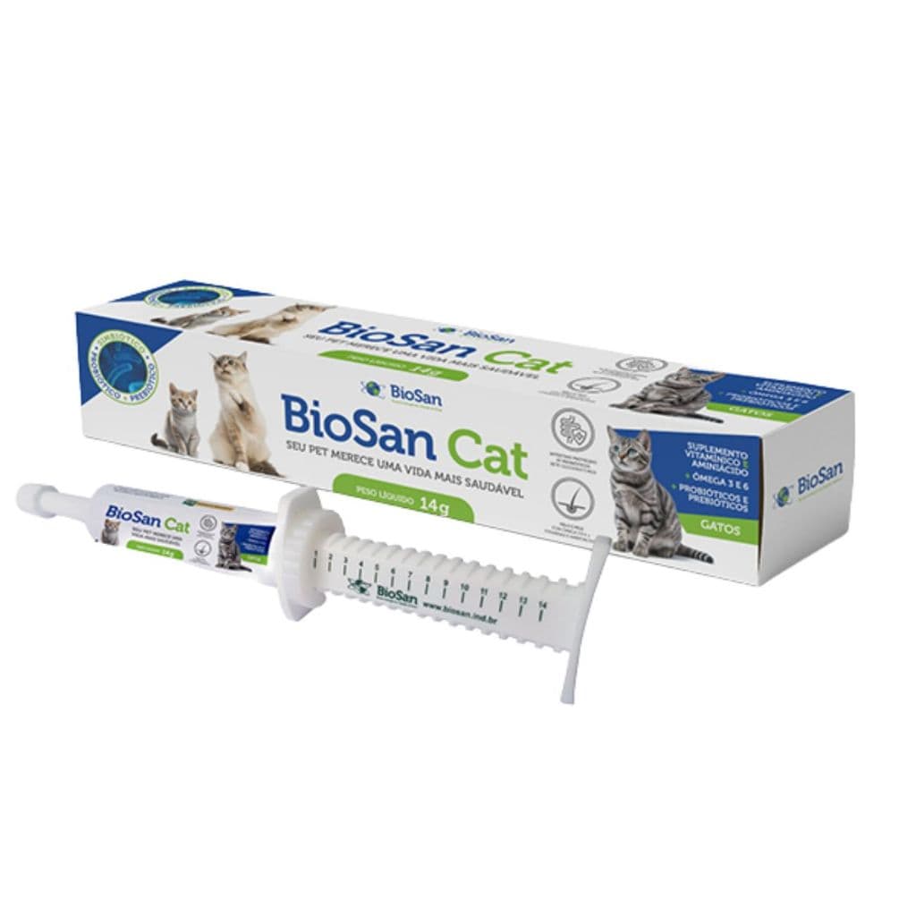 Probióticos para Gatos Biosan Cat 14g Suplemento Vitamínico para Gatos | + Ômega 3 e 6 Pele