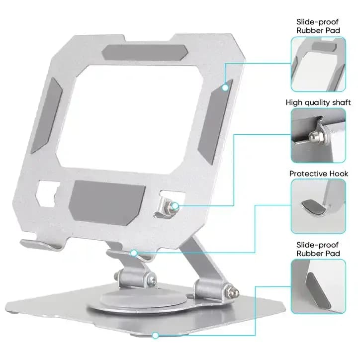 Suporte Giratório de Alumínio para Tablet e Celular 360 – Dobrável, Resistente e Ajustável