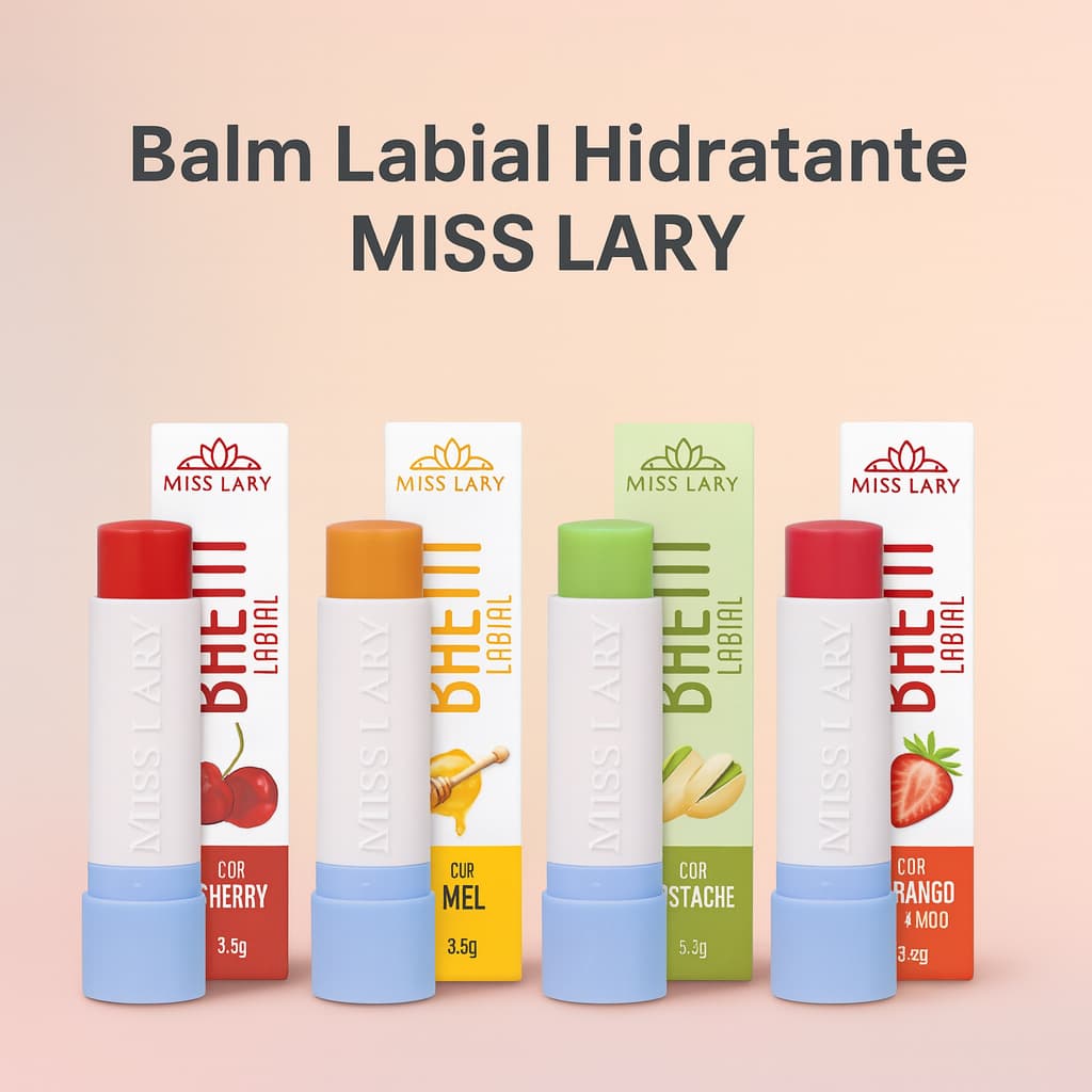 Balm Labial Hidratante Miss Lary Pistache, Mel, Cereja e Morango do Amor