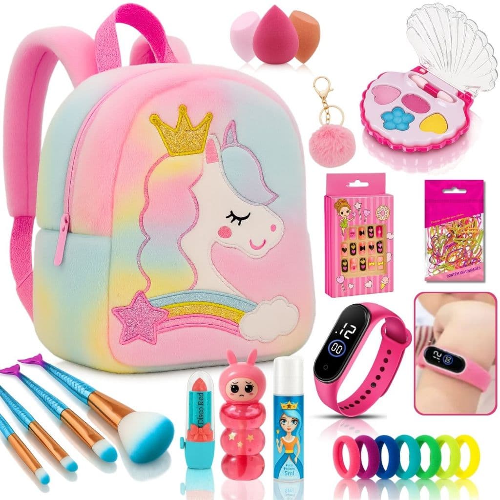 KIT DE MAQUIAGEM INFANTIL COMPLETO PRESENTE MENINA CRIANÇA MOCHILA UNICÓRNIO GATINHO ENVIO IMEDIATO
