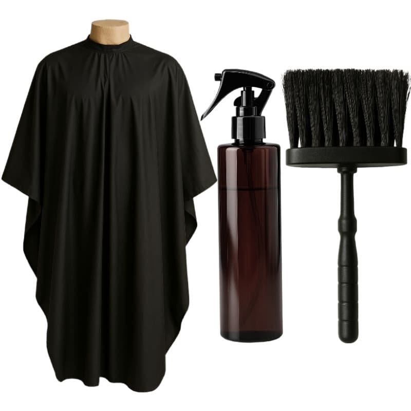 Kit Capa De Corte e Acessorios Para Barbeiro, Espanador, Borrifador