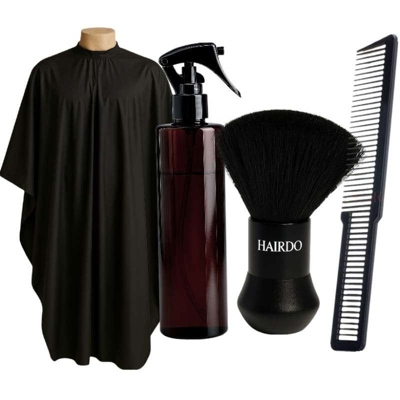 Kit Barbeiro Profissional Capa De Corte + Borrifador + Pente Carbono + Espanador Profissional