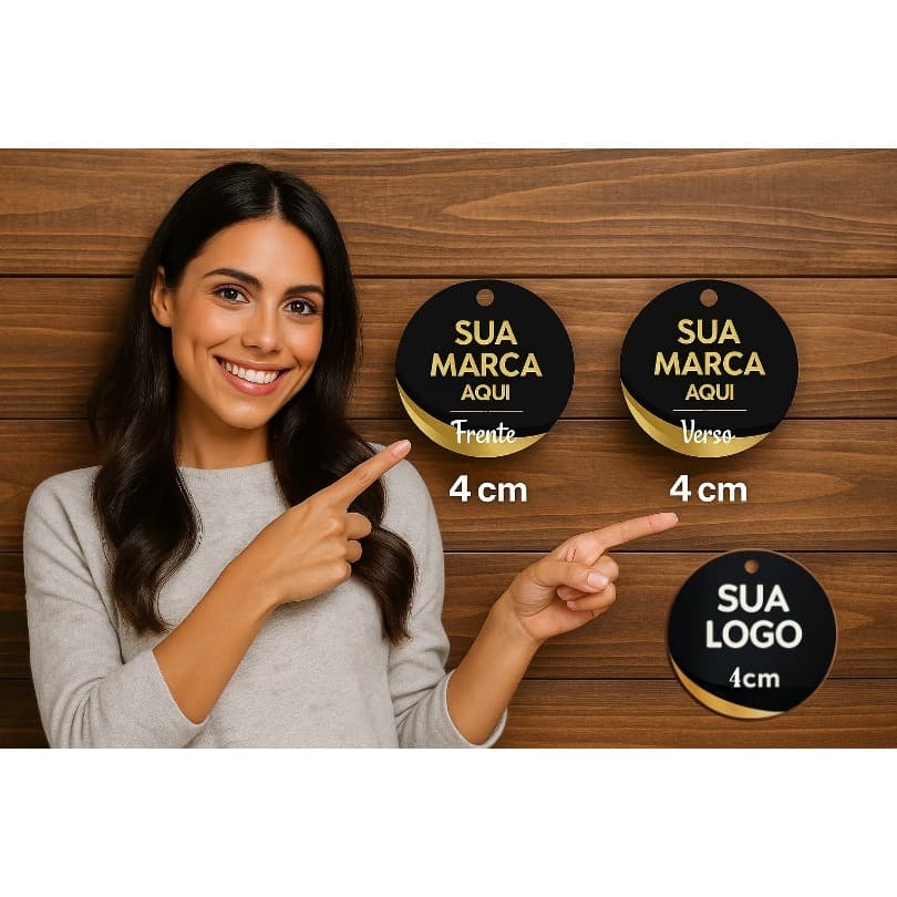 Tag Redonda 4x4cm Personalizada Frente e Verso Alta Qualidade para Lembrancinhas Brindes e Produtos