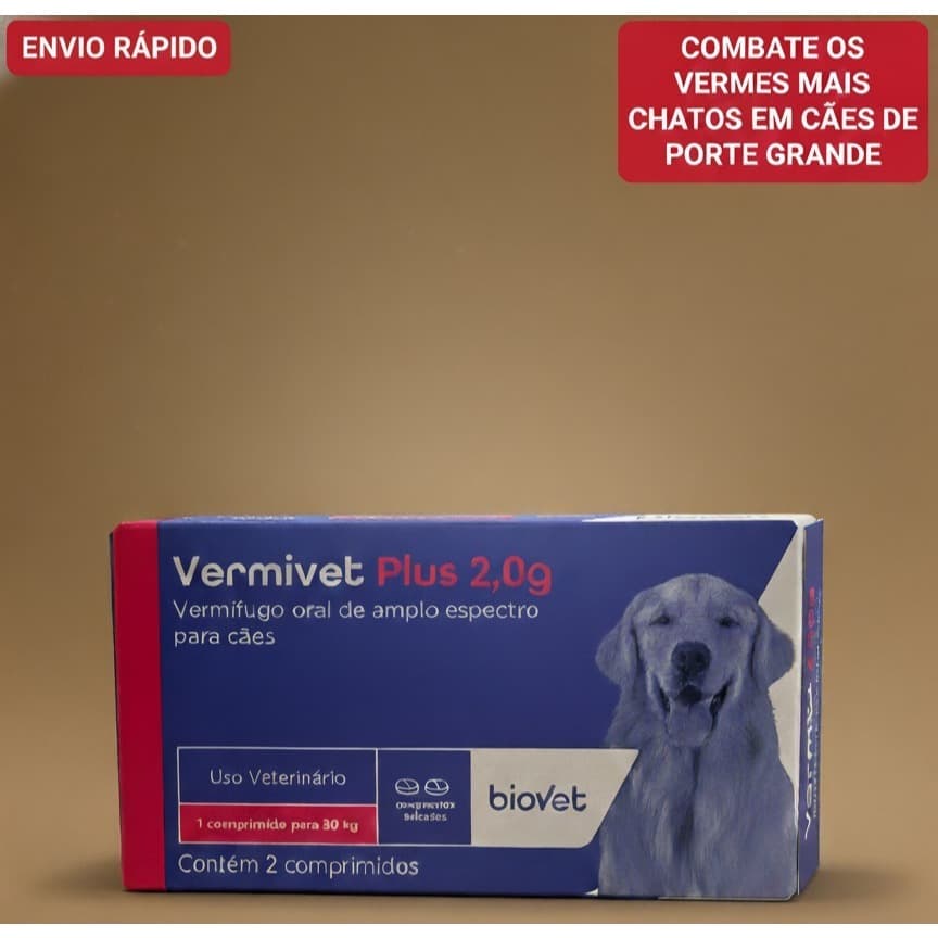 Vermivet Plus Elimine Vermes e Parasitas em Cães – 2,0g Vermífugo 2 Comprimidos
