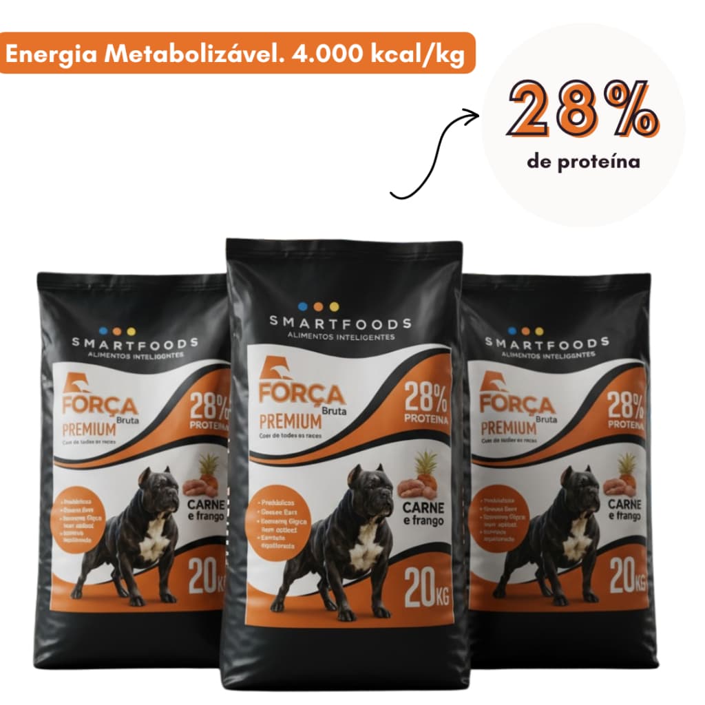 Ração 20kg Para Cães Filhotes e Adultos - Força Bruta Premium Power - 28% Proteína Carne & Frango Ração flex