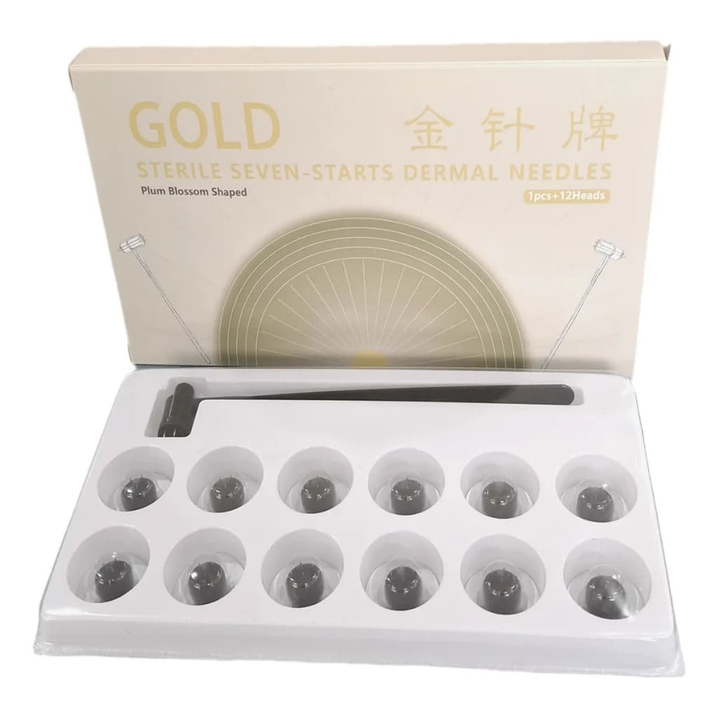 Martelo De 7 Pontas Para Acupuntura com 12 Refis - Gold