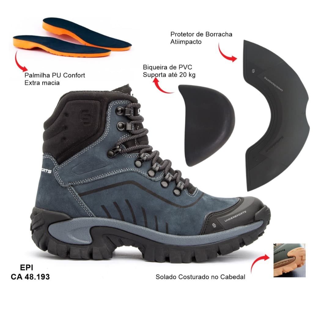 Bota, Coturno, Conquest Undersports, Trilha, Lazer, Trabalho, C.A, Palmilha de PU, Conforto, Estilo.