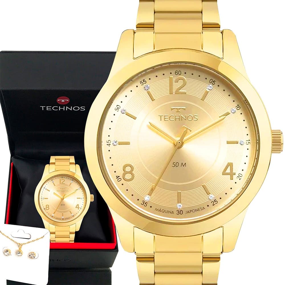 Relógio Feminino Dourado Technos Original Prova D'água 1 Ano de Garantia