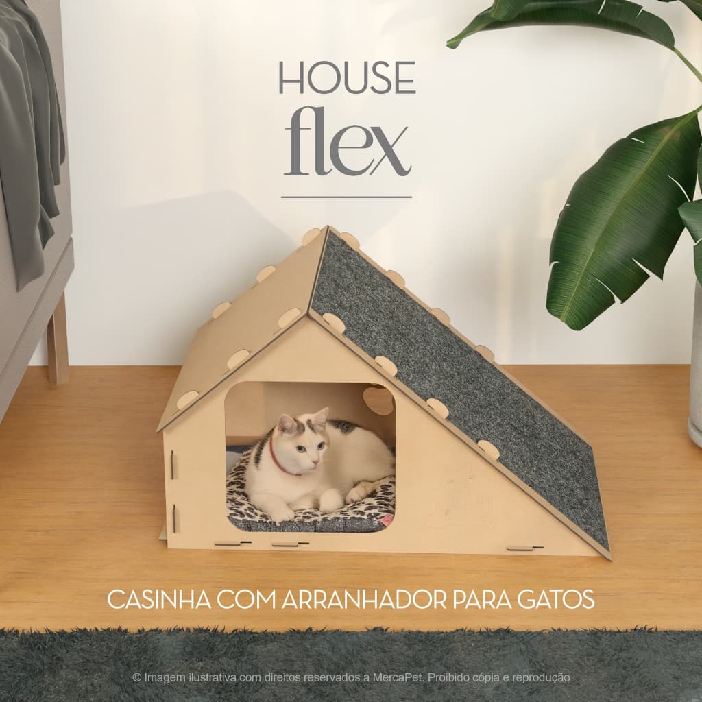 Casinha Toca para Gato com Arranhador Rampa Casa Desmontável Premium