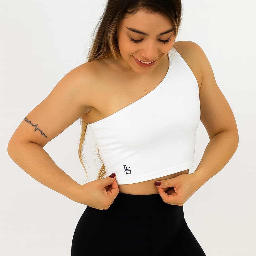 Top Suplex Feminino Ombro Único Branco Academia e Treino