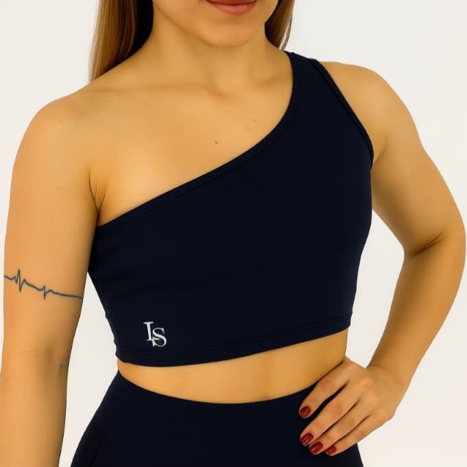 Top Suplex Feminino Ombro Único Azul Marinho Academia e Treino