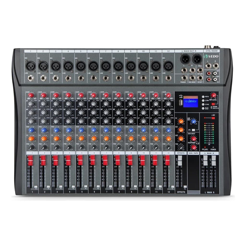 VEDO VDA212L Mesa De Som Profissional 12 Canais Misturador Mixer Som Mixagem Console Entrada 48V Número de Potência