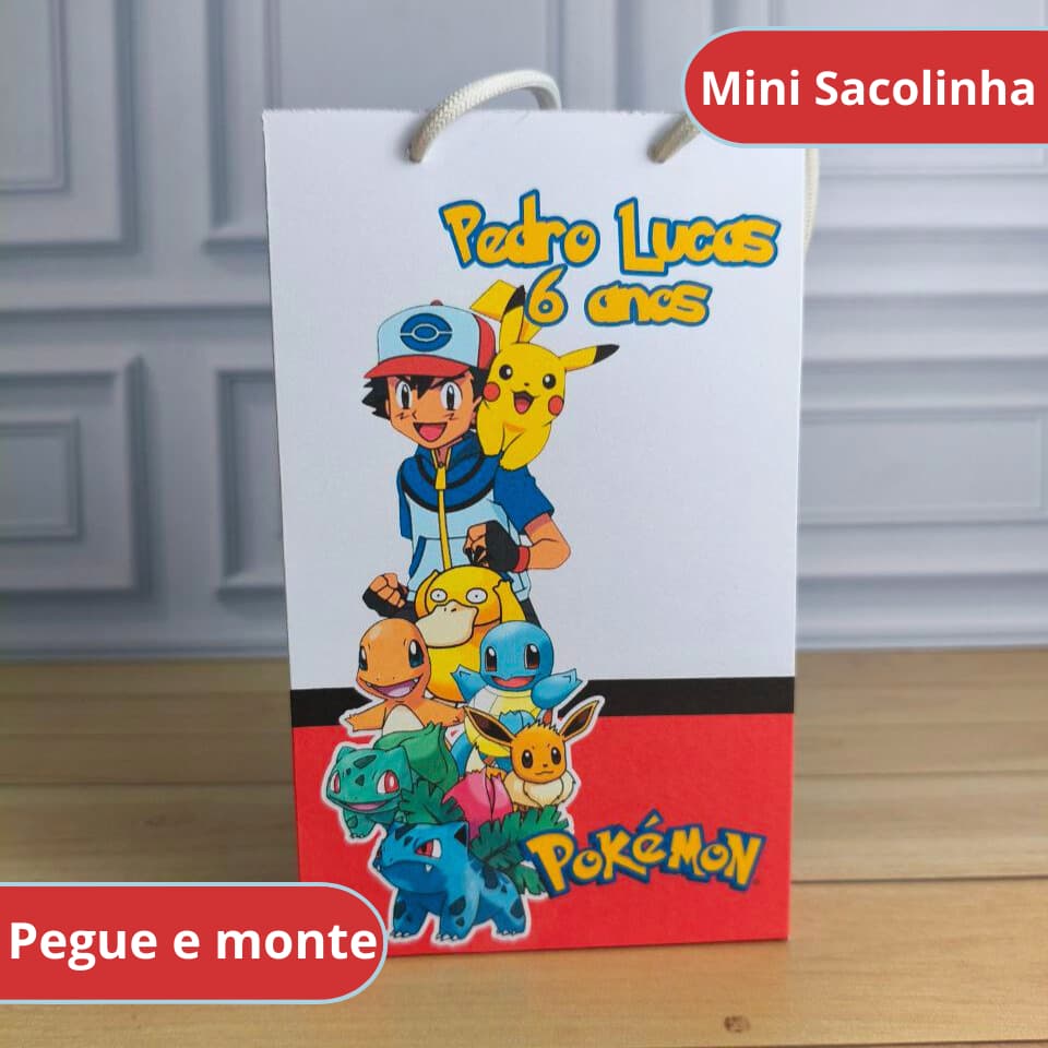 Mini Sacola Surpresa POKEMON - Lembrancinha Personalizada - Festa Infantil - Pegue e Monte