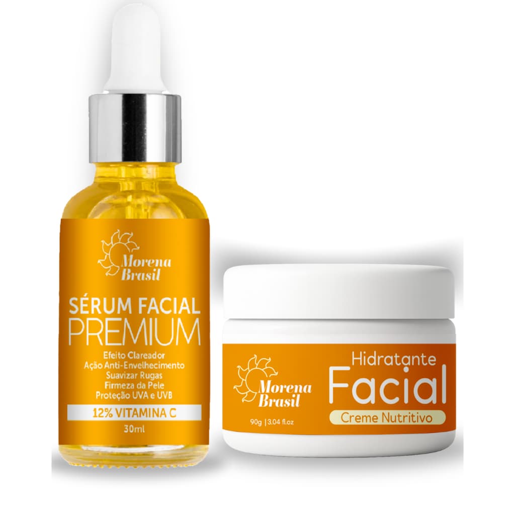 🔆 Kit Skincare Morena Brasil 🔆 – Vitamina C Potente | Sérum + Creme para Rosto 🍊🔆