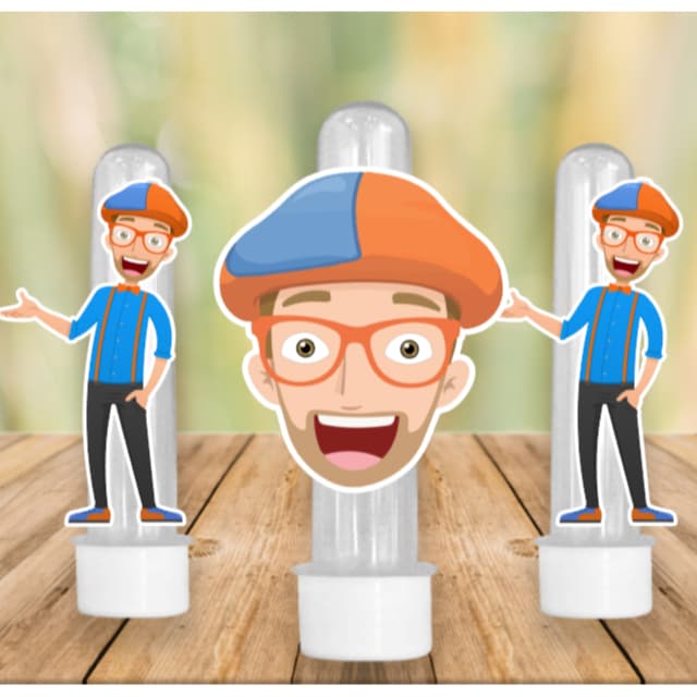 30 Apliques para Tubete Doces Bolo - Tema Blippi - Lembrancinhas Divertidas para Sua Festas
