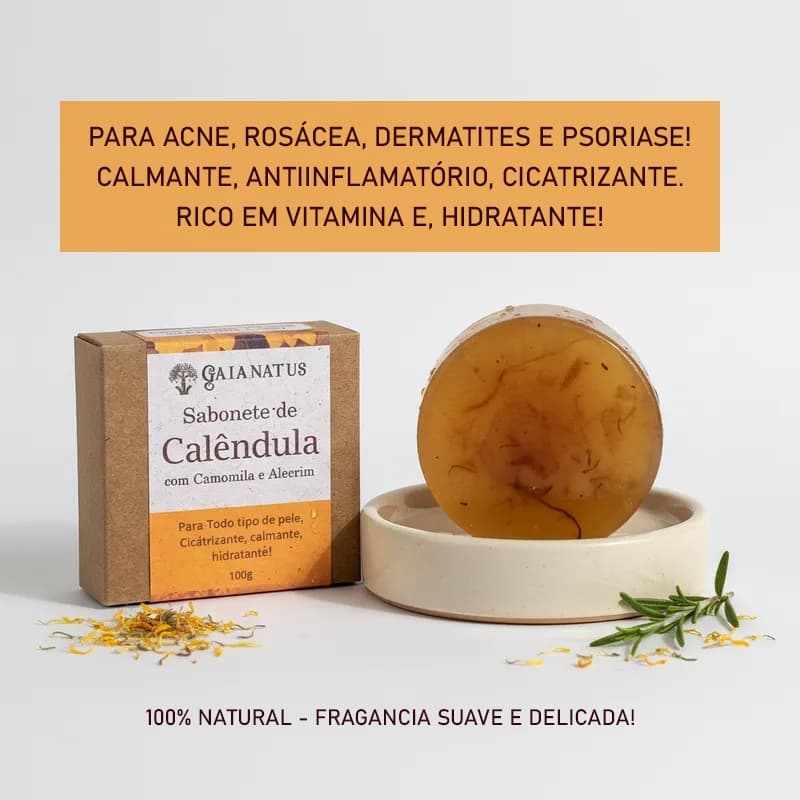 Sabonete De Calêndula Camomila E Alecrim Para Psoriase E Alergias Artesanal Natural