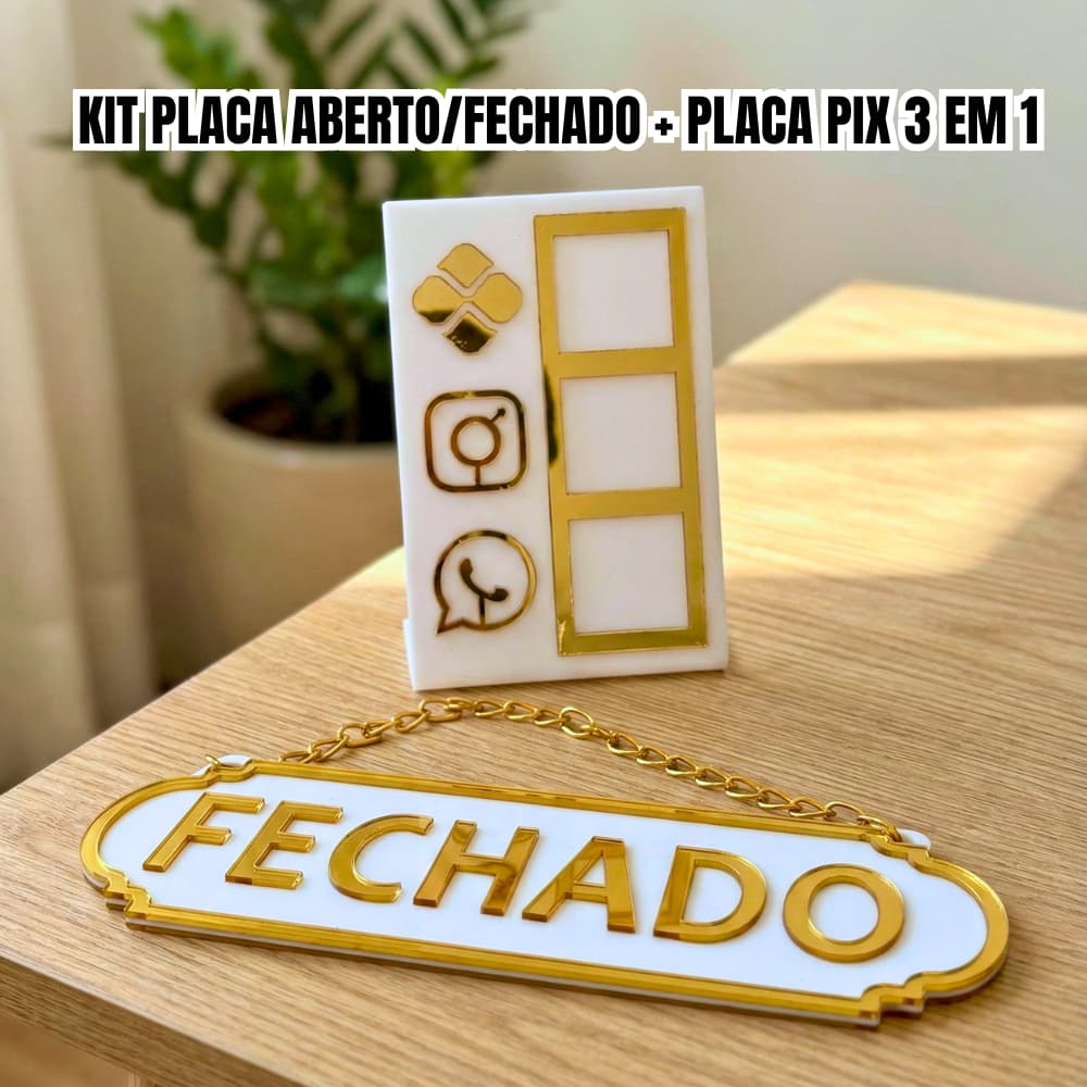 KIT PLACA ABERTO E FECHADO TRADICIONAL E PLACA PIX QRCODE DIPLAY 3 EM 1