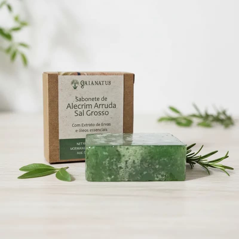 Sabonete Artesanal De Alecrim Arruda E Sal Grosso Limpeza Energético Natural 100g
