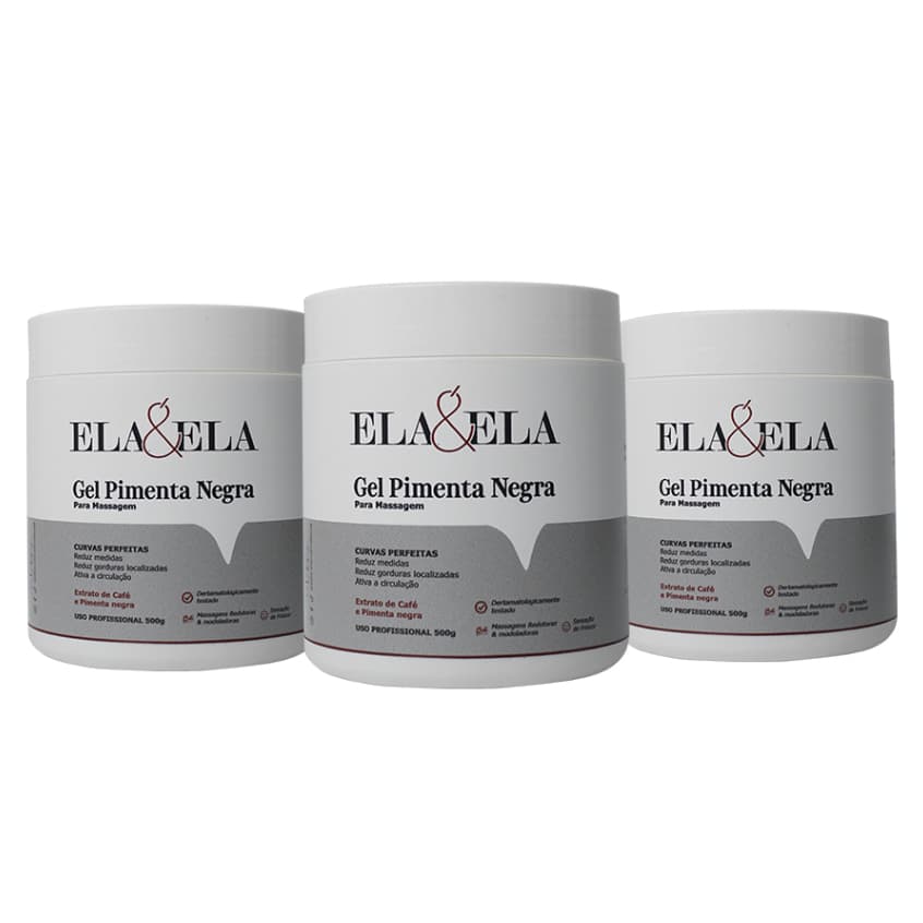 Kit 3X Gel Redutor de Medidas Pimenta Negra Ela&Ela - Combate à Flacidez e Gordura Localizada