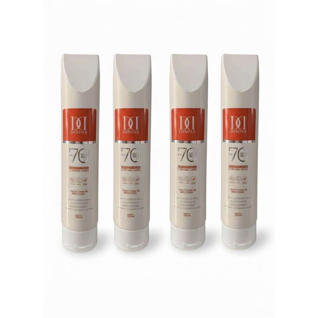 Kit 4 Protetor Solar Dandas 70 FPS  C/ Toque Seco 150ml ANTISSINAIS, ROSTO E CORPO
