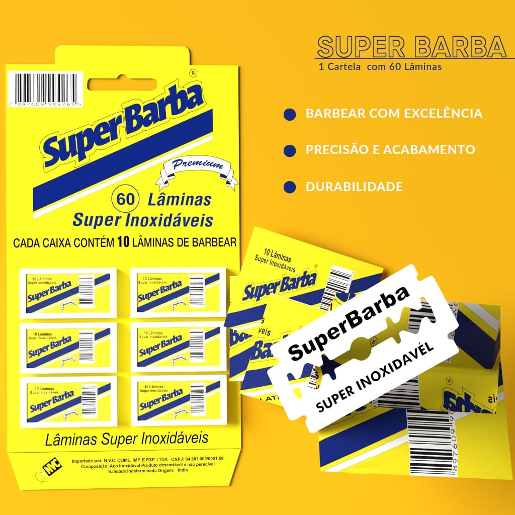 Cartela Lâmina De Barbear Inox Super Barba Premium Amarela  60 un