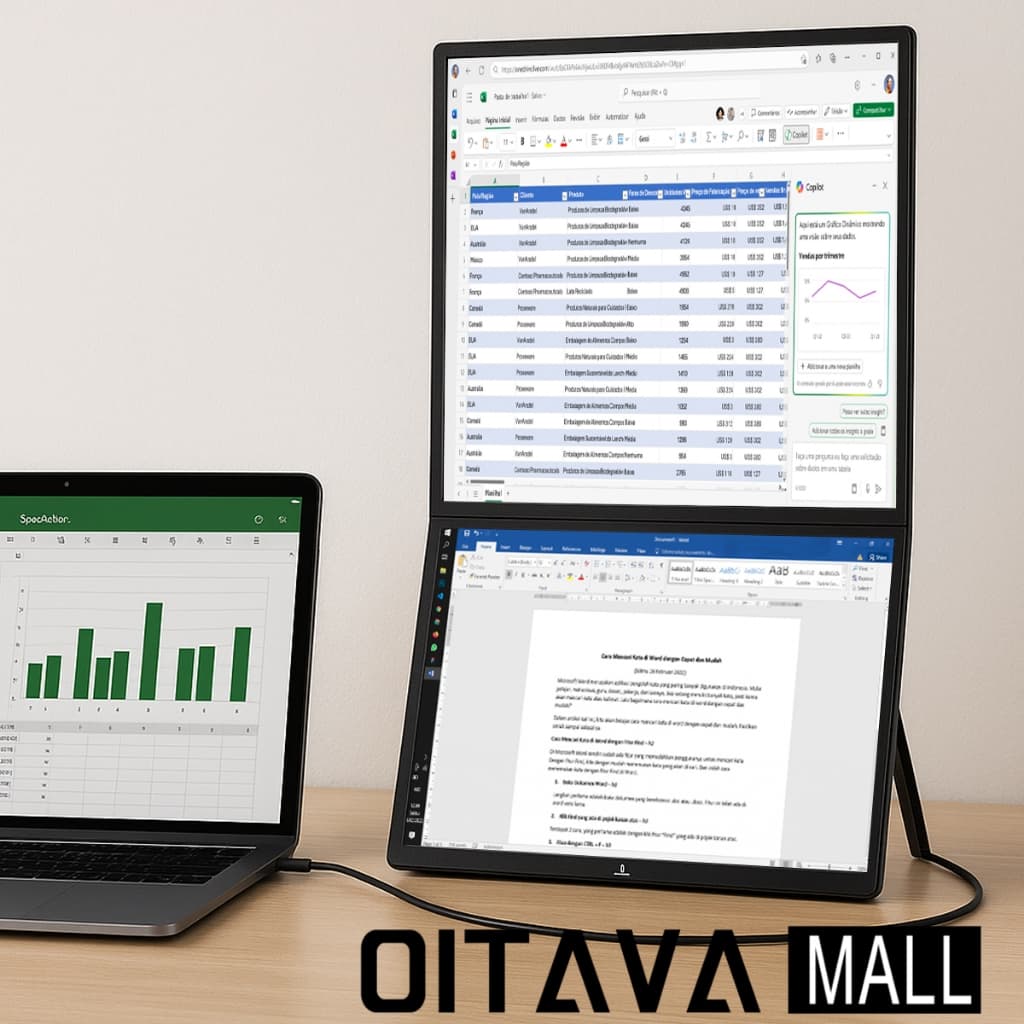 Monitor Duplo 16”|Monitor Portátil 15.6”|Extensor de Tela Dupla 14” USB-C HDMI - Escolha por Modelo