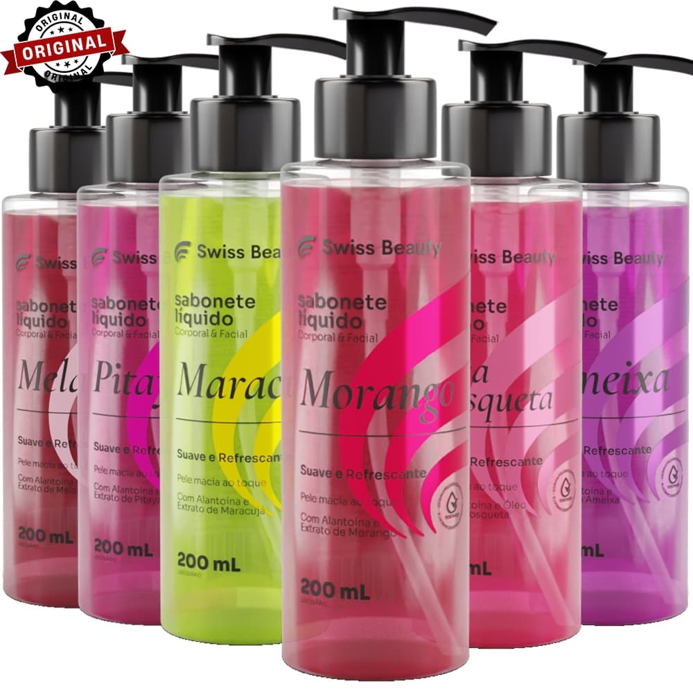 Sabonete Líquido 200ml SWISS BEAUTY | Para rosto e corpo